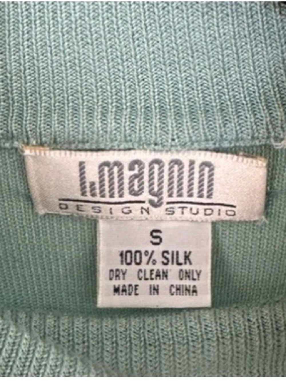 Vintage I. MAGNIN 100% Silk Knit Long Sleeve Turtleneck Top Ice Blue Size Small - Picture 7 of 9